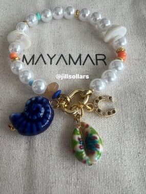 Pearl, Stone, Shell and Charm Bracelet with 24 Karat Gold Dipped Hardware